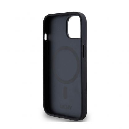 DKNY Repeat Pattern Stack Logo MagSafe Leather Hard Case - дизайнерски кожен кейс с MagSafe за iPhone 15 (черен) 5