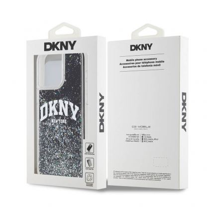 DKNY Liquid Glitter Arch Logo Case - дизайнерски кейс с висока защита за iPhone 14 Pro Max (черен) 6