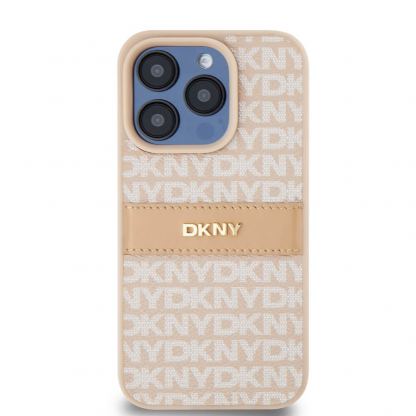 DKNY Repeat Pattern Tonal Stripe Leather Hard Case - дизайнерски кожен кейс за iPhone 14 Pro Max (розов) 2
