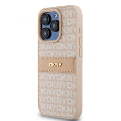 DKNY Repeat Pattern Tonal Stripe Leather Hard Case - дизайнерски кожен кейс за iPhone 14 Pro Max (розов) 3