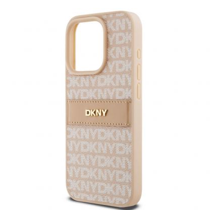 DKNY Repeat Pattern Tonal Stripe Leather Hard Case - дизайнерски кожен кейс за iPhone 14 Pro Max (розов) 4