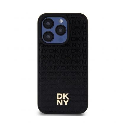 DKNY Repeat Pattern Stack Logo MagSafe Leather Hard Case - дизайнерски кожен кейс с MagSafe за iPhone 14 Pro (черен) 2