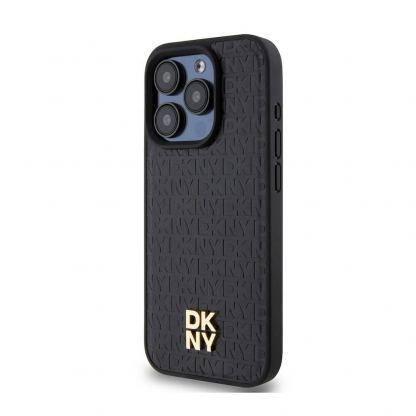 DKNY Repeat Pattern Stack Logo MagSafe Leather Hard Case - дизайнерски кожен кейс с MagSafe за iPhone 14 Pro (черен) 3