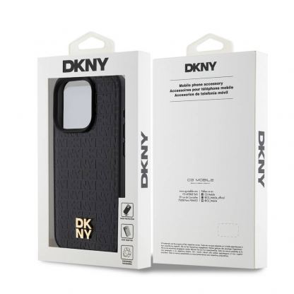 DKNY Repeat Pattern Stack Logo MagSafe Leather Hard Case - дизайнерски кожен кейс с MagSafe за iPhone 14 Pro (черен) 6