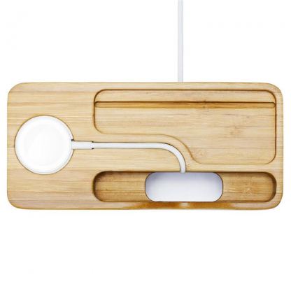 Spigen Stand S370 - бамбукова поставка за бюро за iPhone и Apple Watch (бамбук) 5