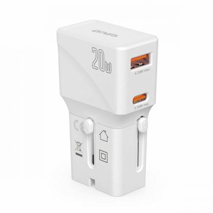 4smarts Nomad Pocket World Travel Adapter 20W - захранване с USB-C и USB-A изходи и преходници за цял свят в едно устройство за мобилни устройства (бял) 2