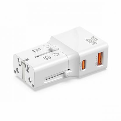 4smarts Nomad Pocket World Travel Adapter 20W - захранване с USB-C и USB-A изходи и преходници за цял свят в едно устройство за мобилни устройства (бял) 3