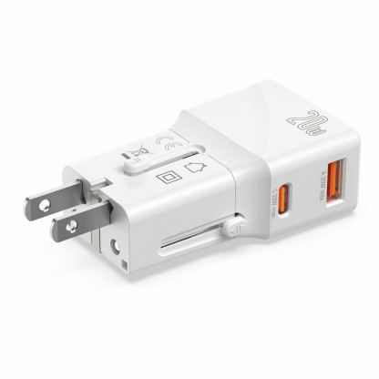 4smarts Nomad Pocket World Travel Adapter 20W - захранване с USB-C и USB-A изходи и преходници за цял свят в едно устройство за мобилни устройства (бял) 4