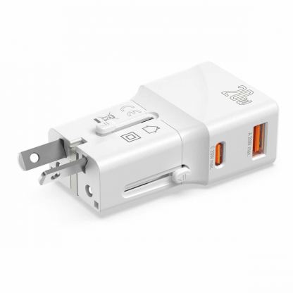 4smarts Nomad Pocket World Travel Adapter 20W - захранване с USB-C и USB-A изходи и преходници за цял свят в едно устройство за мобилни устройства (бял) 5