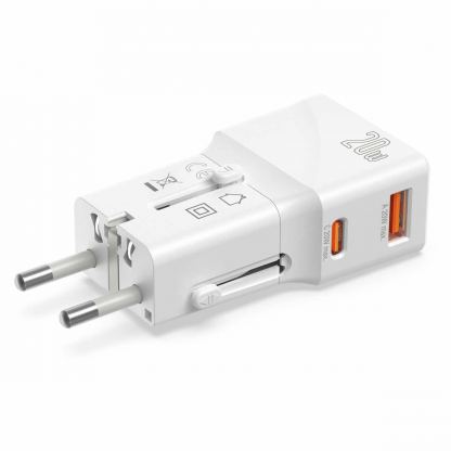 4smarts Nomad Pocket World Travel Adapter 20W - захранване с USB-C и USB-A изходи и преходници за цял свят в едно устройство за мобилни устройства (бял) 6