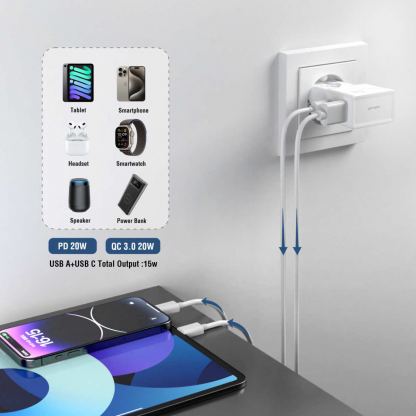 4smarts Nomad Pocket World Travel Adapter 20W - захранване с USB-C и USB-A изходи и преходници за цял свят в едно устройство за мобилни устройства (бял) 11