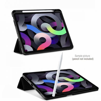 4smarts Folio Basic Case - полиуретанов калъф с поставка и отделение за Apple Pencil за iPad 10 (2022), iPad 11 (2025) (черен) 4