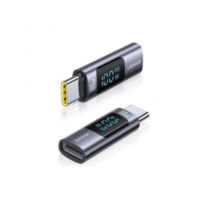 Usams Digital Display USB-C to USB-C Adapter 100W - адаптер от USB-C женско към USB-C мъжко с дисплей за мобилни устройства с USB-C порт (тъмносив)  2
