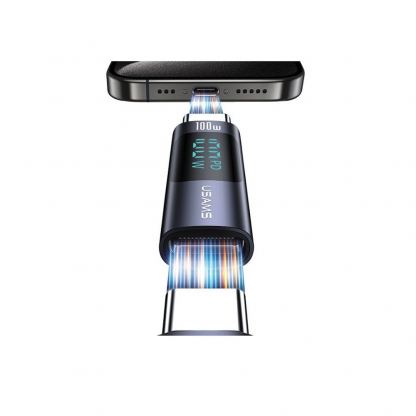 Usams Digital Display USB-C to USB-C Adapter 100W - адаптер от USB-C женско към USB-C мъжко с дисплей за мобилни устройства с USB-C порт (тъмносив)  4