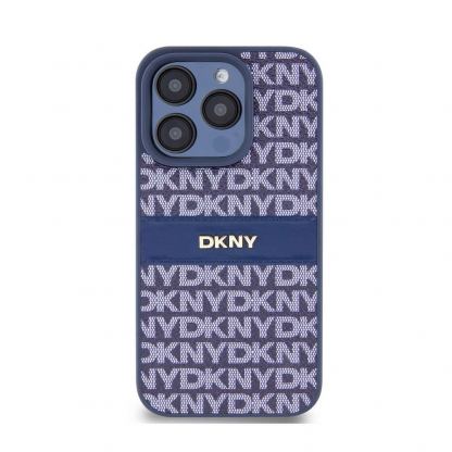 DKNY Repeat Pattern Tonal Stripe Leather Hard Case - дизайнерски кожен кейс за iPhone 15 Pro (тъмносин) 2