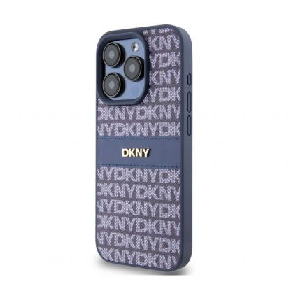 DKNY Repeat Pattern Tonal Stripe Leather Hard Case - дизайнерски кожен кейс за iPhone 15 Pro (тъмносин) 3