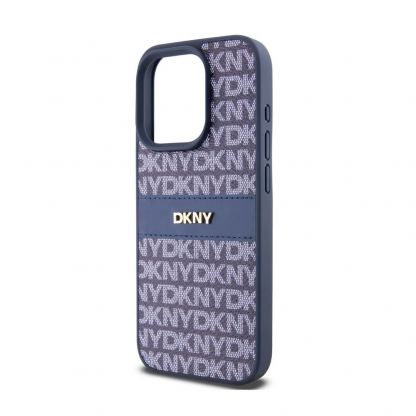 DKNY Repeat Pattern Tonal Stripe Leather Hard Case - дизайнерски кожен кейс за iPhone 15 Pro (тъмносин) 4