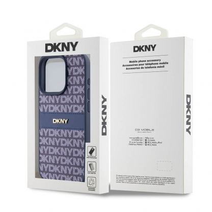 DKNY Repeat Pattern Tonal Stripe Leather Hard Case - дизайнерски кожен кейс за iPhone 15 Pro (тъмносин) 6