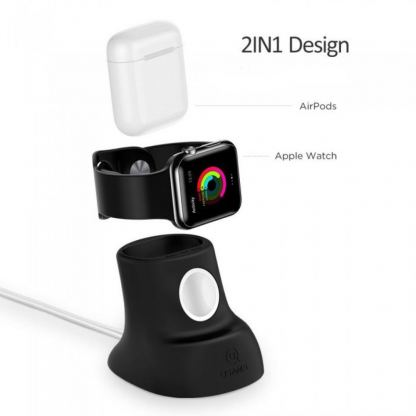 Usams US-ZJ051 Silicon Charging Holder for Apple Watch, AirPods - силиконова поставка за зареждане на iPhone, Apple Watch и Apple AirPods (черна) 4