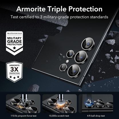 ESR Tempered Glass Camera Lens Protector 2 Pack - 2 комплекта предпазни стъклени лещи за камерата на Samsung Galaxy S24 Ultra (черен)  3