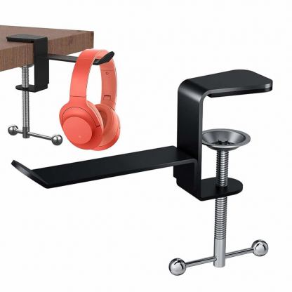 Techsuit Universal Metal Hook Mount for Bags and Headphones - поставка за бюро за слушалки или чанти (черен) 3