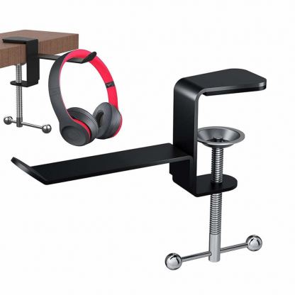 Techsuit Universal Metal Hook Mount for Bags and Headphones - поставка за бюро за слушалки или чанти (черен) 4