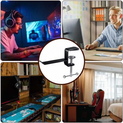 Techsuit Universal Metal Hook Mount for Bags and Headphones - поставка за бюро за слушалки или чанти (черен) 7