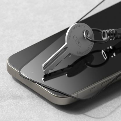 Ringke Easy Slide Tempered Glass 2 Pack - 2 броя калени стъклени защитни покрития за дисплея на iPhone 15 Pro Max (черен-прозрачен) 3