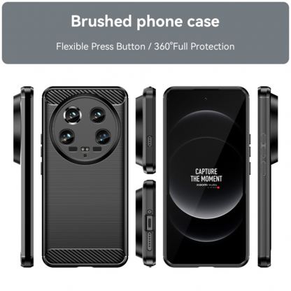 Techsuit Carbon Silicone Case - тънък силиконов (TPU) калъф за Xiaomi 14 Ultra (черен)  6