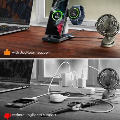 JoyRoom Samsung Galaxy USB-C 4in1 Charging Station (JR-WQS01) - сгъваема док станция за Samsung устройства с USB-C, Galaxy Watch и Galaxy Buds (черен) 4