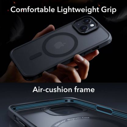 ESR Halolock Classic Pro MagSafe Hybrid Protection Set - хибриден удароустойчив кейс с MagSafe и стъклено защитно покритие за дисплея на iPhone 15 (черен-прозрачен) 2