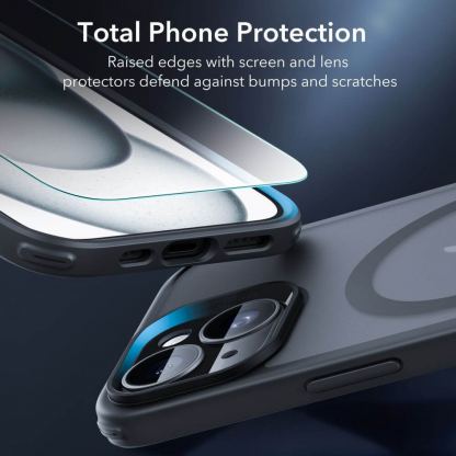 ESR Halolock Classic Pro MagSafe Hybrid Protection Set - хибриден удароустойчив кейс с MagSafe и стъклено защитно покритие за дисплея на iPhone 15 (черен-прозрачен) 4