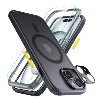 ESR Halolock Classic Pro MagSafe Hybrid Protection Set - хибриден удароустойчив кейс с MagSafe и стъклено защитно покритие за дисплея на iPhone 15 (черен-прозрачен) 7