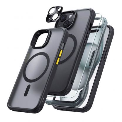 ESR Halolock Classic Pro MagSafe Hybrid Protection Set - хибриден удароустойчив кейс с MagSafe и стъклено защитно покритие за дисплея на iPhone 15 (черен-прозрачен) 8