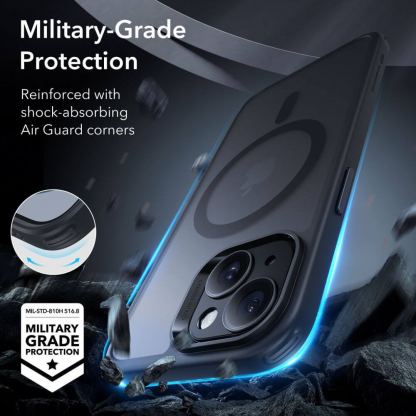 ESR Halolock Classic Pro MagSafe Hybrid Protection Set - хибриден удароустойчив кейс с MagSafe и стъклено защитно покритие за дисплея на iPhone 15 (черен-прозрачен) 9