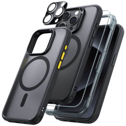 ESR Halolock Classic Pro MagSafe Hybrid Protection Set - хибриден удароустойчив кейс с MagSafe и стъклено защитно покритие за дисплея на iPhone 15 Pro Max (черен-прозрачен) 2