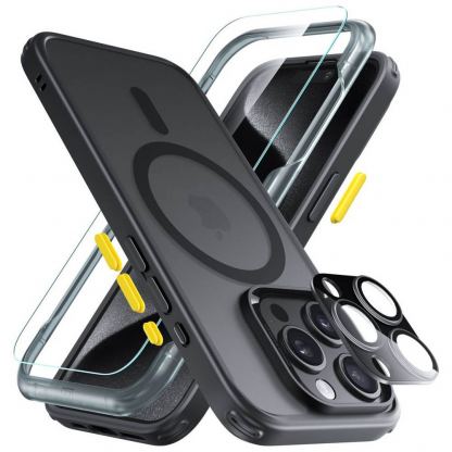 ESR Halolock Classic Pro MagSafe Hybrid Protection Set - хибриден удароустойчив кейс с MagSafe и стъклено защитно покритие за дисплея на iPhone 15 Pro Max (черен-прозрачен) 3