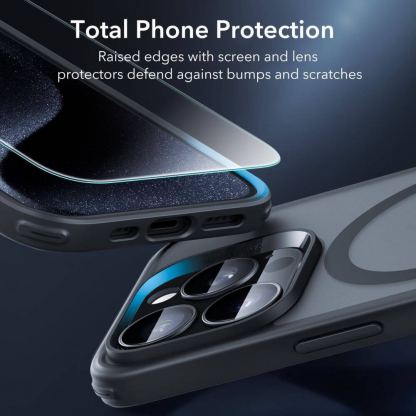 ESR Halolock Classic Pro MagSafe Hybrid Protection Set - хибриден удароустойчив кейс с MagSafe и стъклено защитно покритие за дисплея на iPhone 15 Pro Max (черен-прозрачен) 6