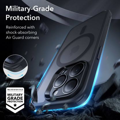 ESR Halolock Classic Pro MagSafe Hybrid Protection Set - хибриден удароустойчив кейс с MagSafe и стъклено защитно покритие за дисплея на iPhone 15 Pro Max (черен-прозрачен) 9