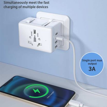 Techsuit Travel Adapter (HHt204A) 15W - захранване с 2xUSB-C и 2xUSB-A изходи и преходници за цял свят в едно устройство за мобилни устройства (черен) 3