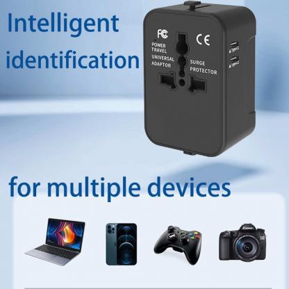 Techsuit Travel Adapter (HHT202-2C) 15W - захранване с 2xUSB-C и USB-A изходи и преходници за цял свят в едно устройство за мобилни устройства (черен) 4