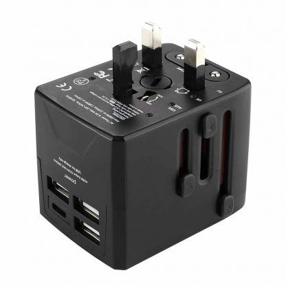 Techsuit Travel Adapter (HHT520) 15W - захранване с 1xUSB-C и 3xUSB-A изхода и преходници за цял свят в едно устройство за мобилни устройства (черен) 2