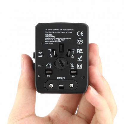 Techsuit Travel Adapter (HHT520) 15W - захранване с 1xUSB-C и 3xUSB-A изхода и преходници за цял свят в едно устройство за мобилни устройства (черен) 3
