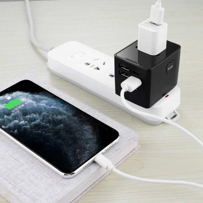 Techsuit Travel Adapter (HHT520) 15W - захранване с 1xUSB-C и 3xUSB-A изхода и преходници за цял свят в едно устройство за мобилни устройства (черен) 5