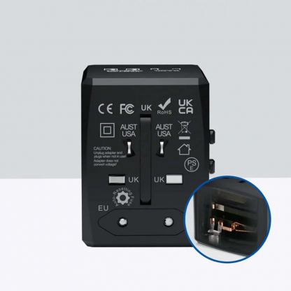 Techsuit Travel Adapter (HHT904) 20W - захранване с 2xUSB-C и 3xUSB-A изходи и преходници за цял свят в едно устройство за мобилни устройства (бял) 7