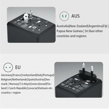 Techsuit Travel Adapter (HHT904) 30W - захранване с 1xUSB-C и 3xUSB-A изхода и преходници за цял свят в едно устройство за мобилни устройства (черен) 3