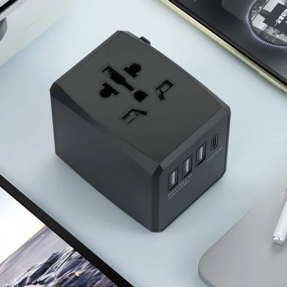 Techsuit Travel Adapter (HHT904) 30W - захранване с 1xUSB-C и 3xUSB-A изхода и преходници за цял свят в едно устройство за мобилни устройства (черен) 4