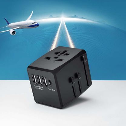 Techsuit Travel Adapter (HHT904) 30W - захранване с 1xUSB-C и 3xUSB-A изхода и преходници за цял свят в едно устройство за мобилни устройства (черен) 5