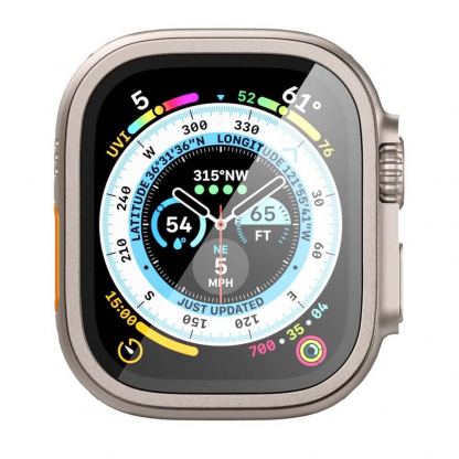 Spigen Glass GLAS.tR Slim Pro Tempered Galss - калено стъклено защитно покритие с алуминиева рамка за Apple Watch Ultra 49мм (титан-прозрачен) 4