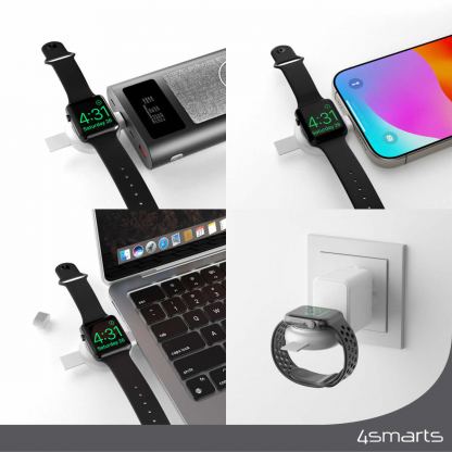 4smarts MFi Fast Charger for Apple Watch 5W - докинг станция за зареждане на Apple Watch и AirPods с MagSafe кейс за зареждане (бял) 3